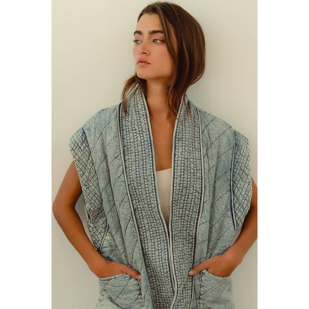 quilted washed chambray vest