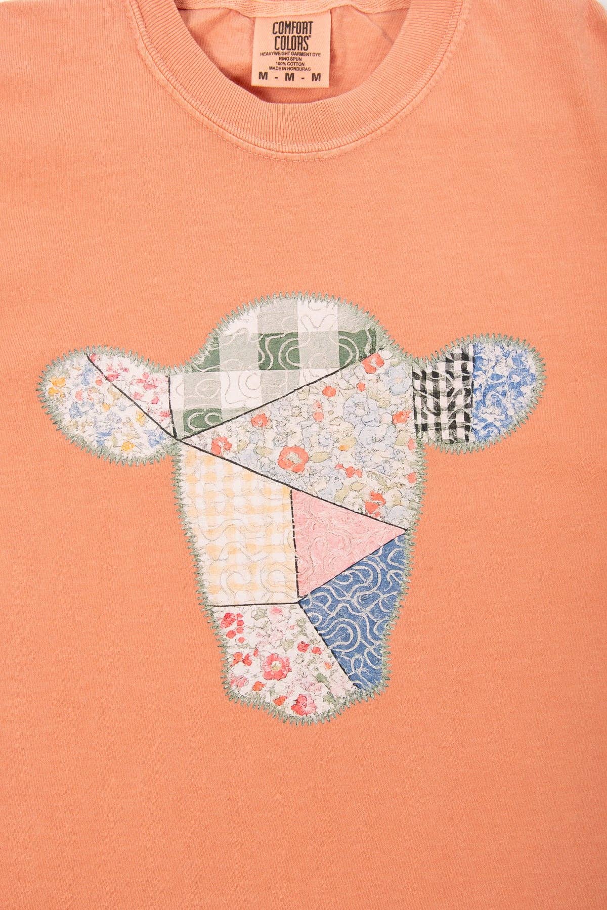 spring patchwork cow graphic tee