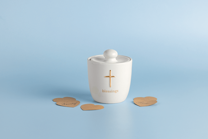 ceramic cross blessings jar