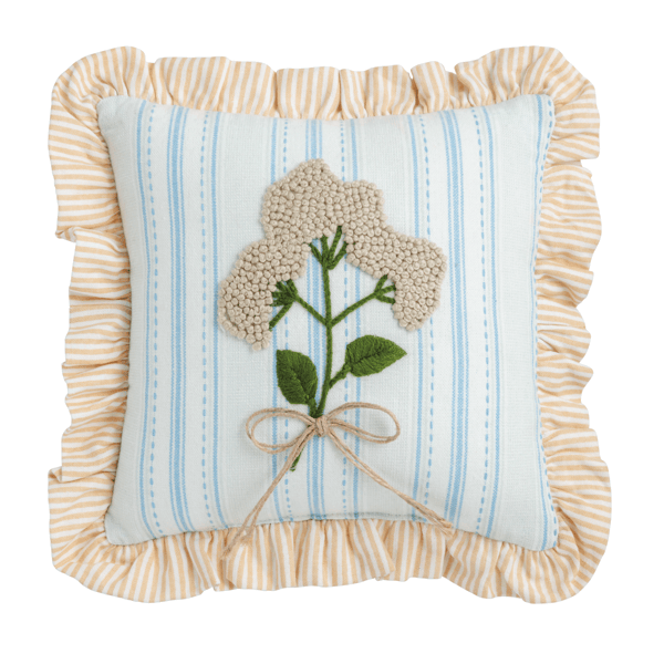 blue stripe embroidered floral pillow
