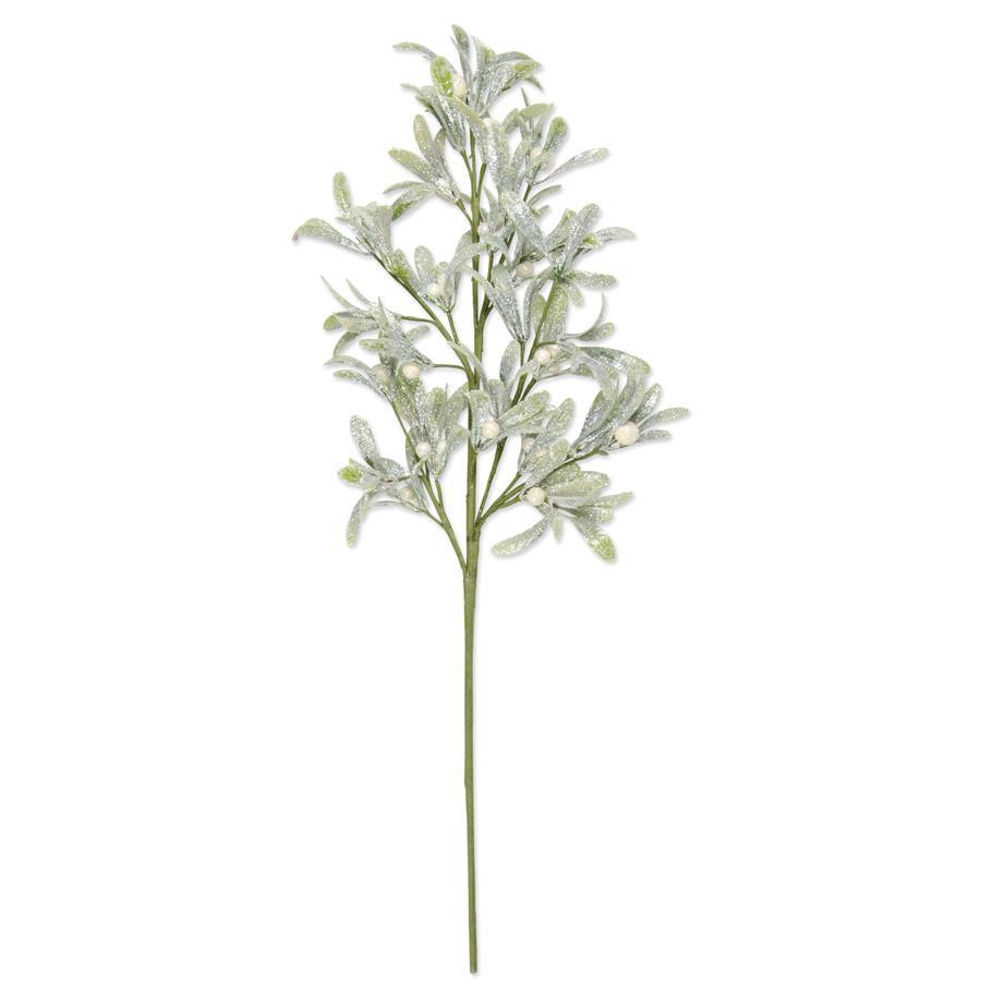 24 inch glittered mistletoe stem with white berries - Ivory Soul