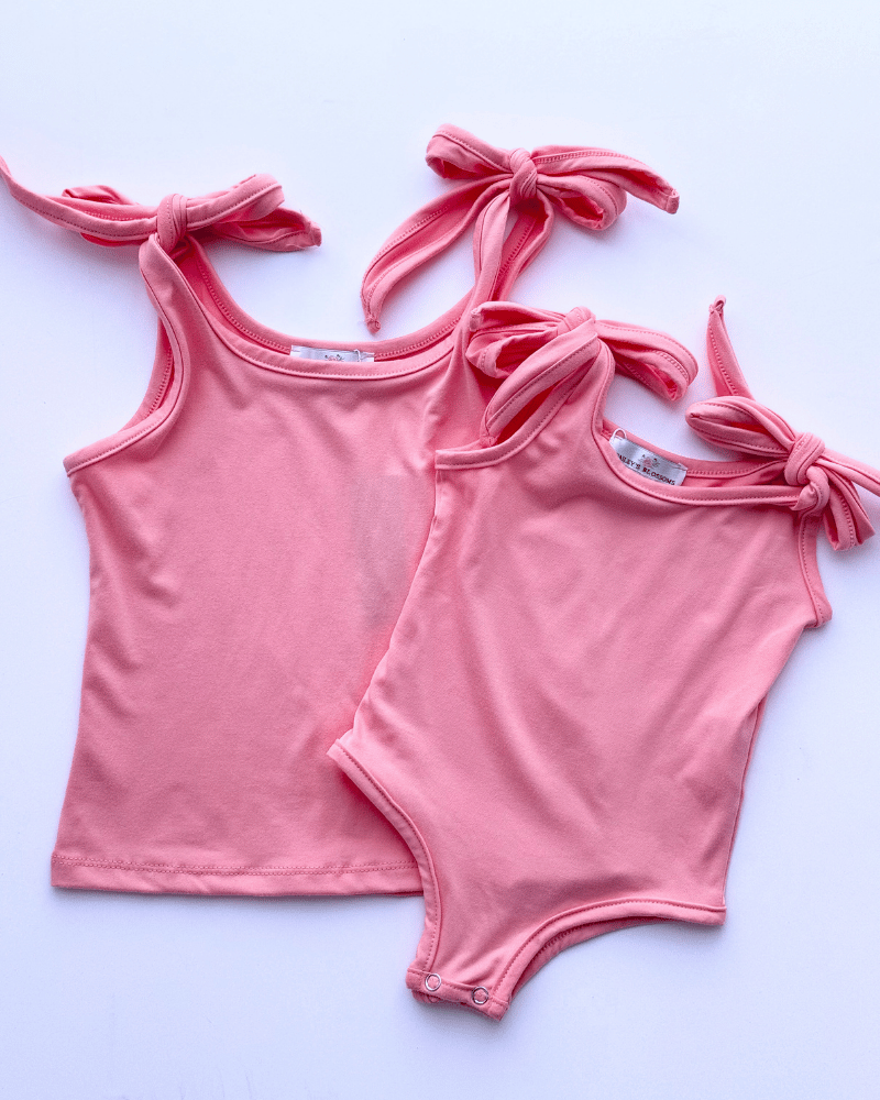 madden tie shoulder tank top & leotard - dark coral pink