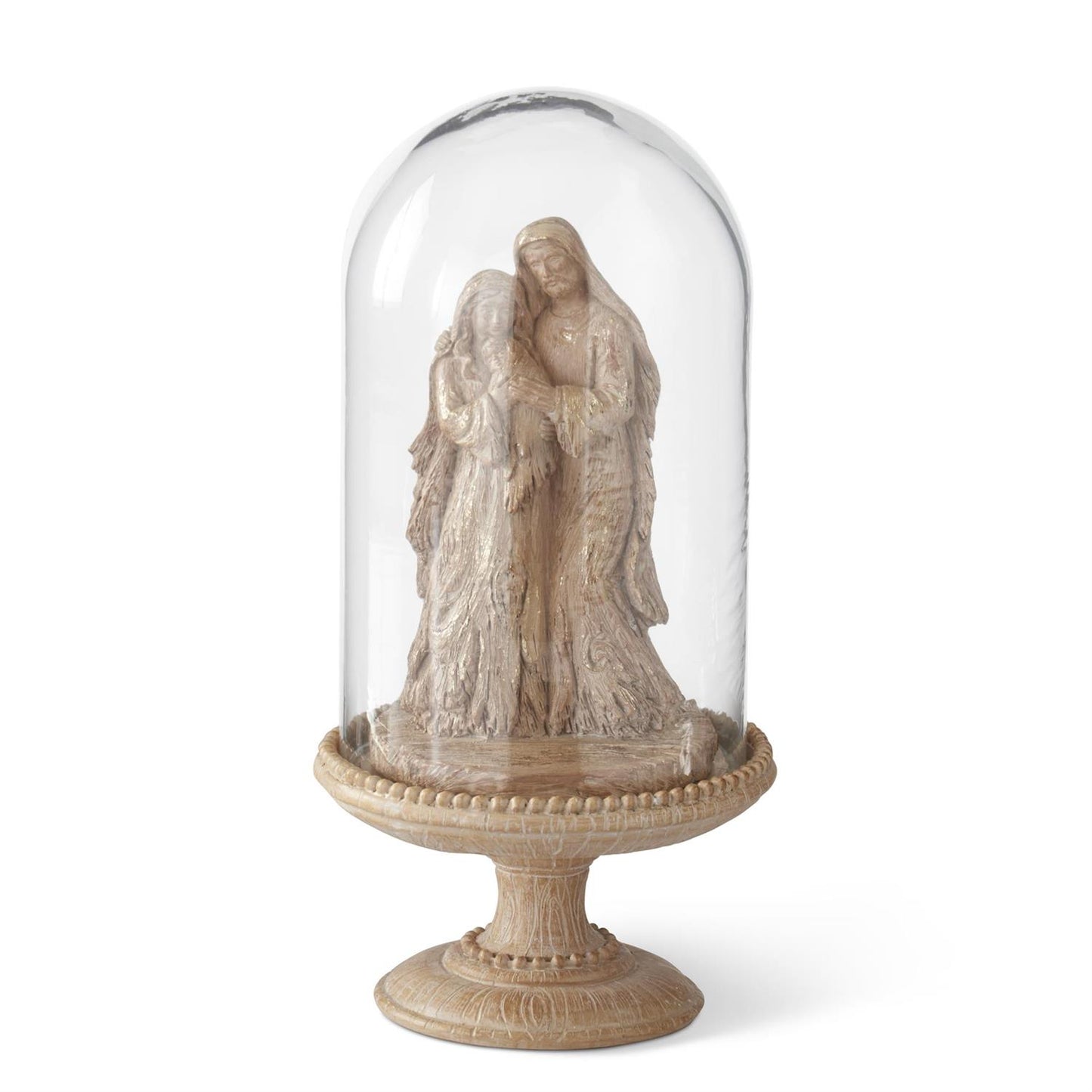 10.5 inch resin woodgrain + gold wash nativity cloche