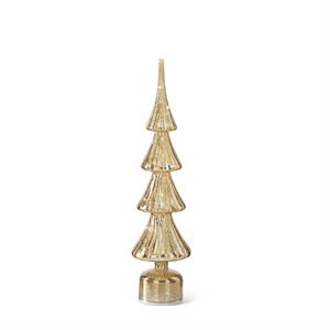 rotating gold ribbed led glass tree w/ timer