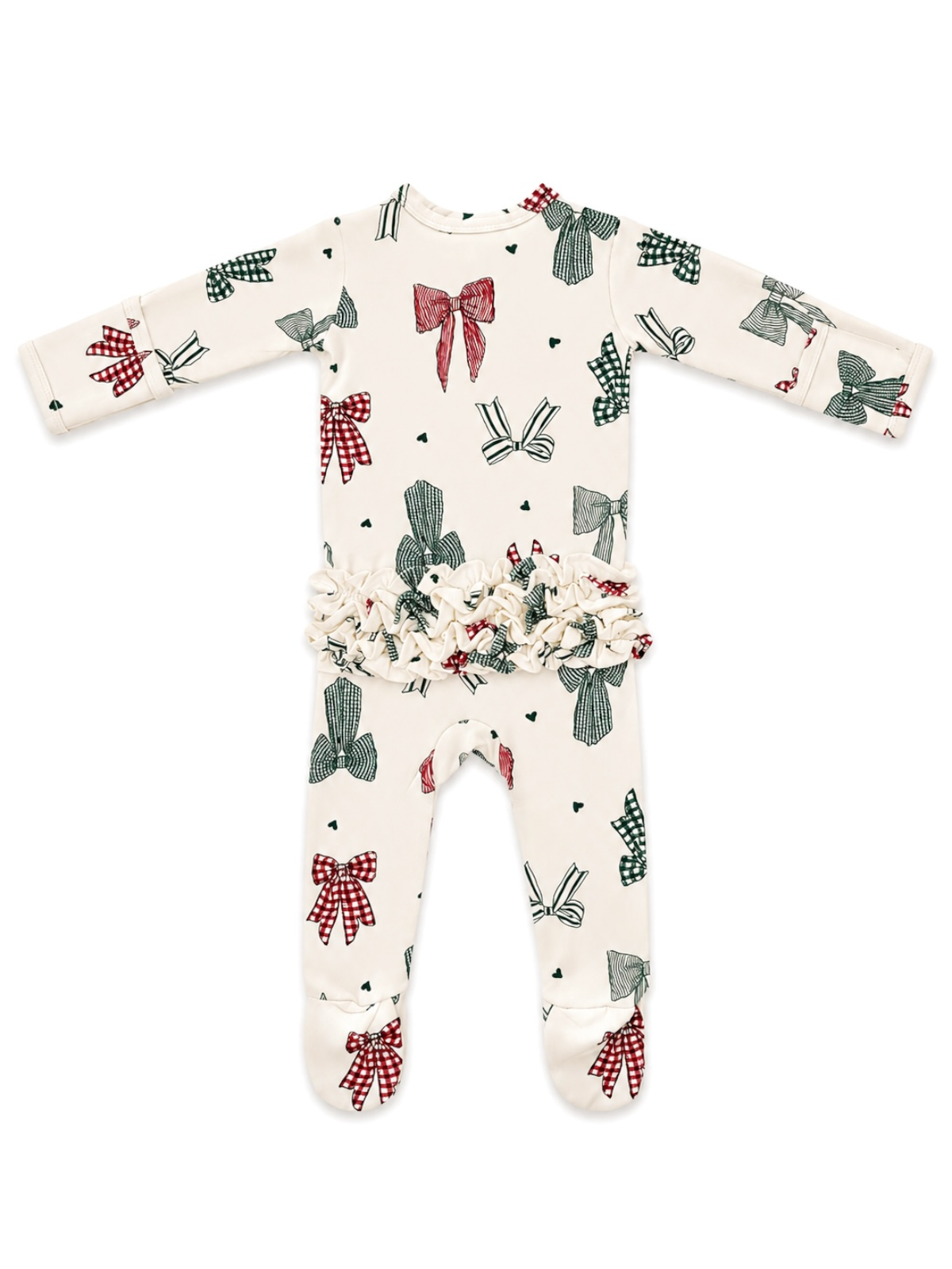 2-way zip ruffle footie, country christmas bows