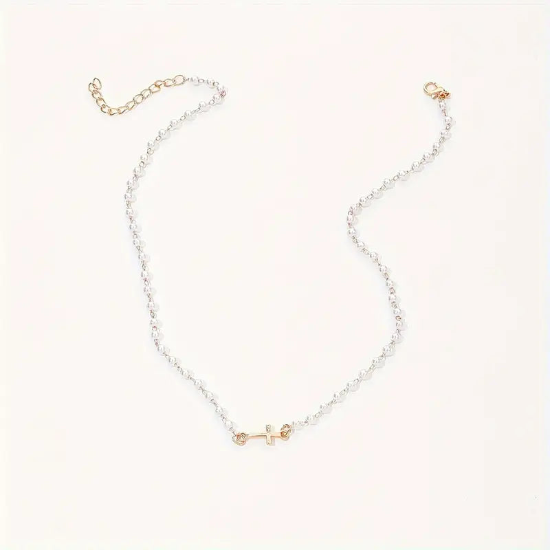 imitation pearl cross necklace