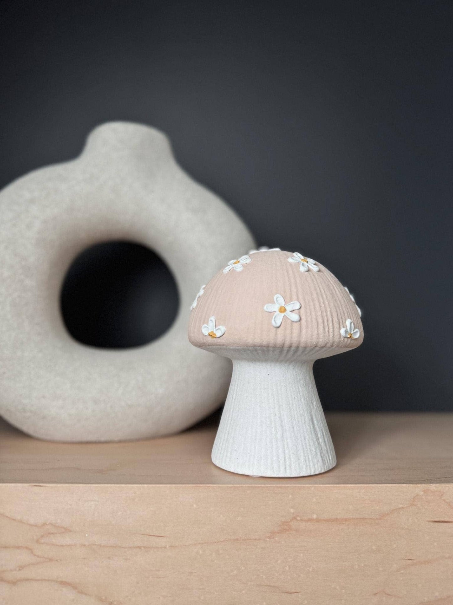 floral textured ceramic mushroom daisy decor keepsake