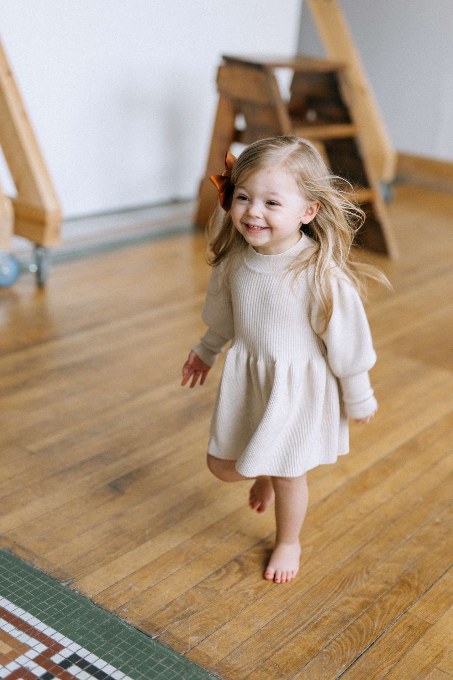 knit sweater puff sleeve dress - Ivory Soul