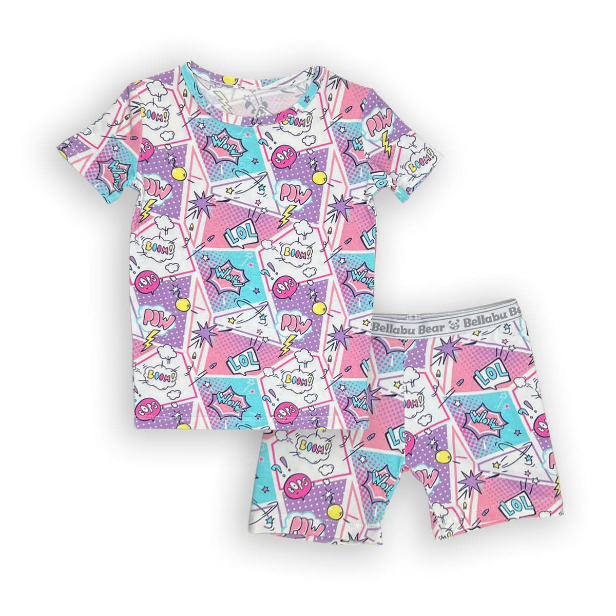 Comic Purple Bamboo Kids Pajama Short Set - Ivory Soul