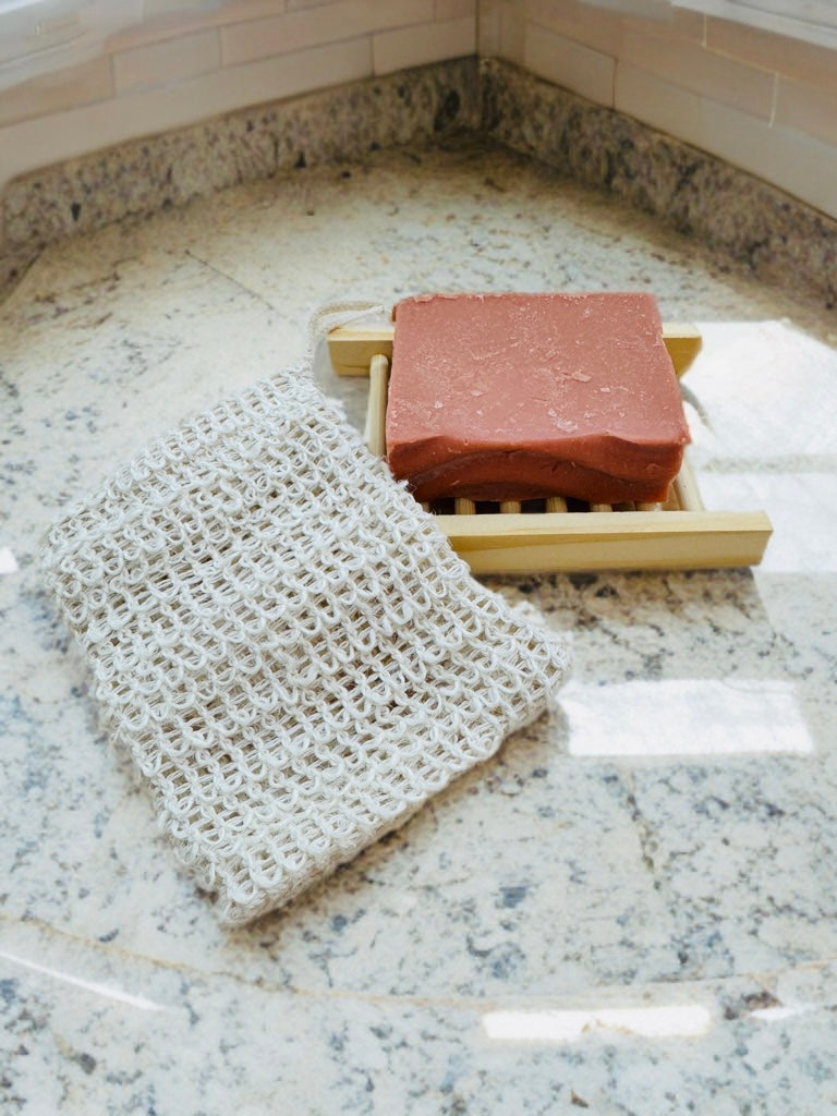 soap exfoliating bag + holder - Ivory Soul