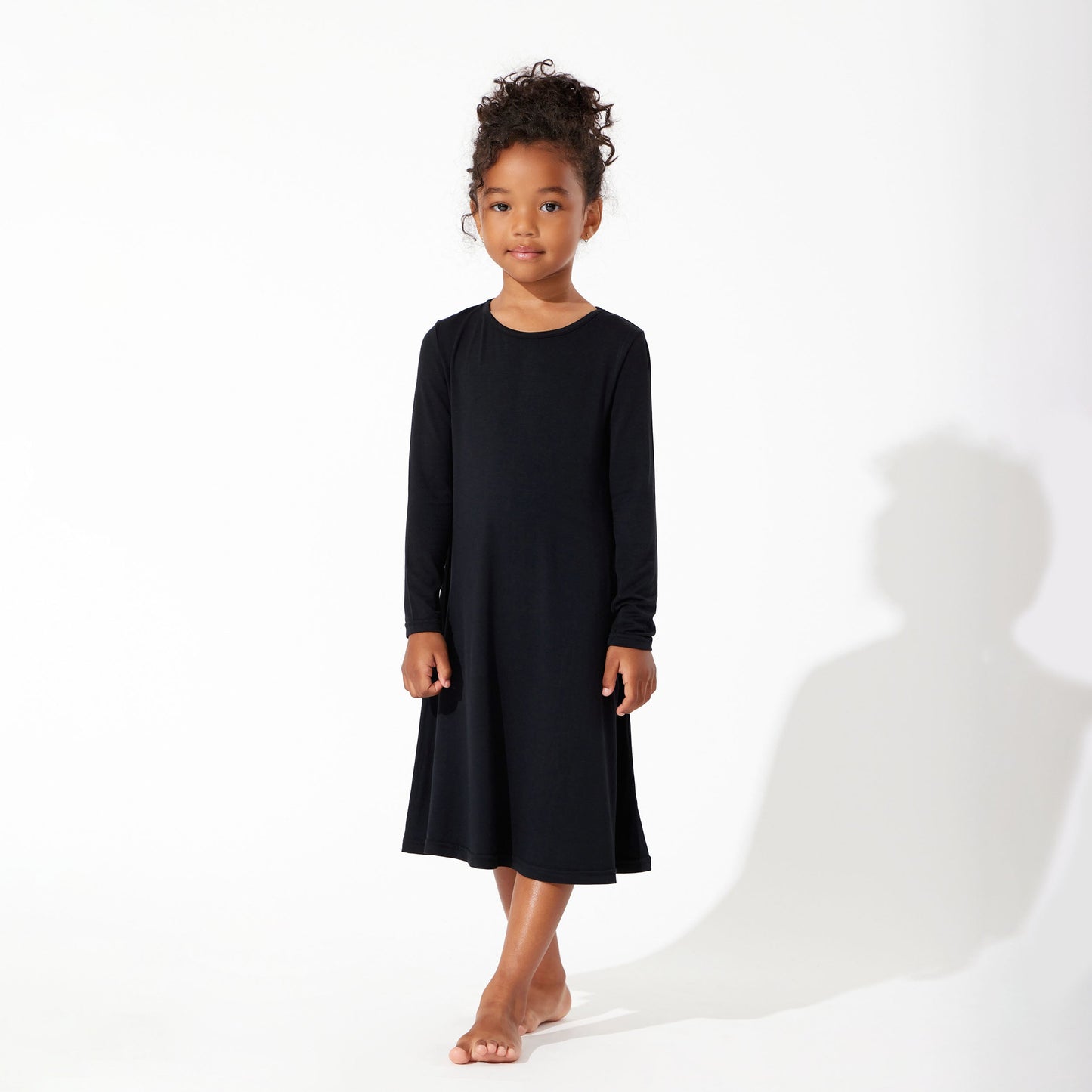 Obsidian Black Bamboo Girls' Long Sleeve Dress - Ivory Soul