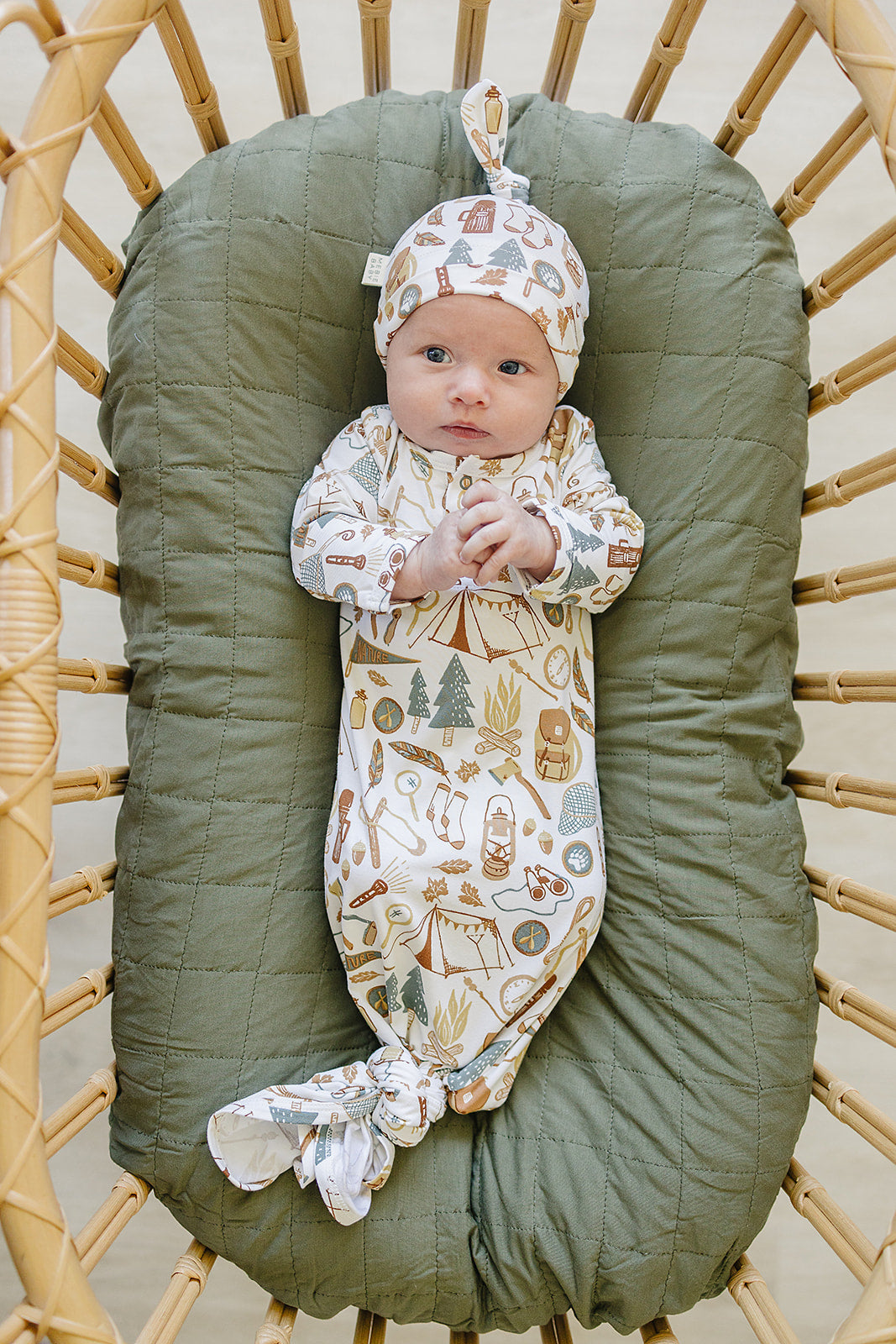 Camping Trip Bamboo Newborn Knot Hat - Ivory Soul