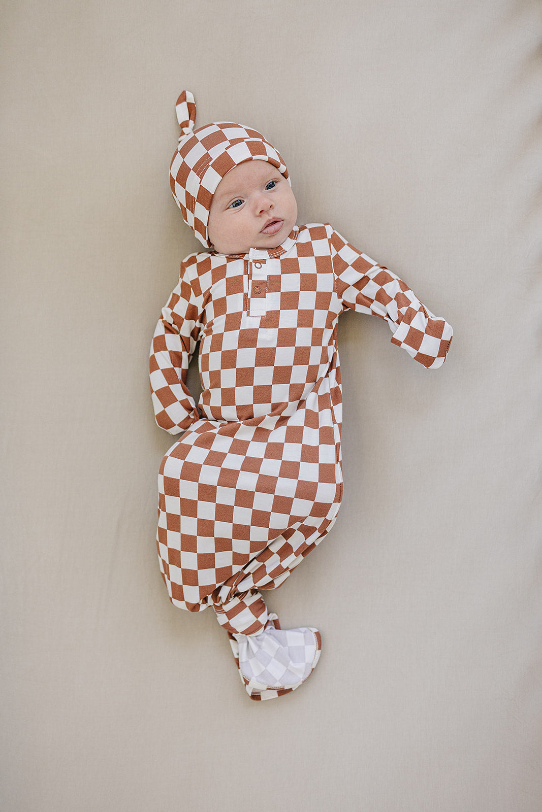 Rust Checkered Bamboo Knot Gown - Ivory Soul