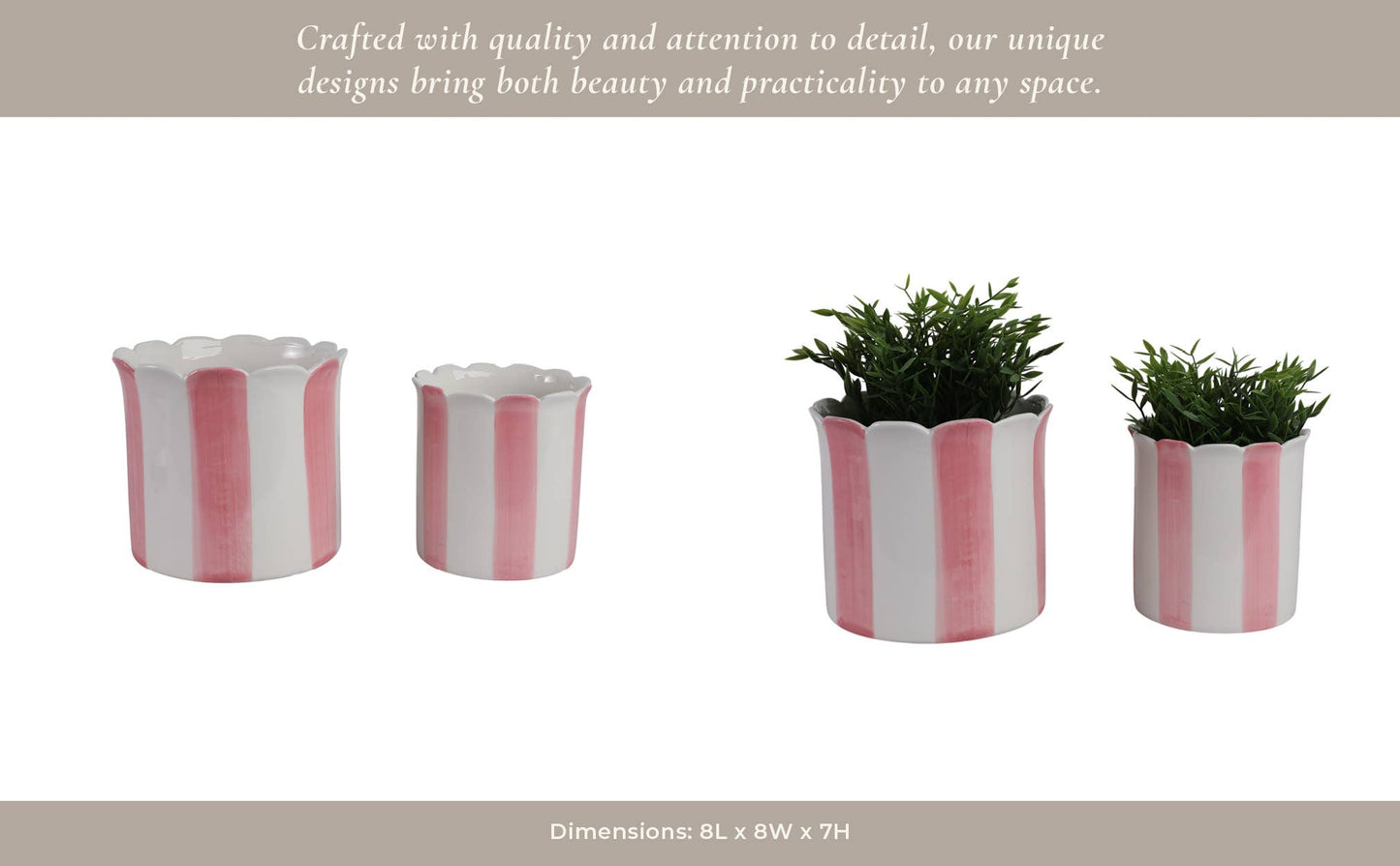 pink ceramic striped scallop planter