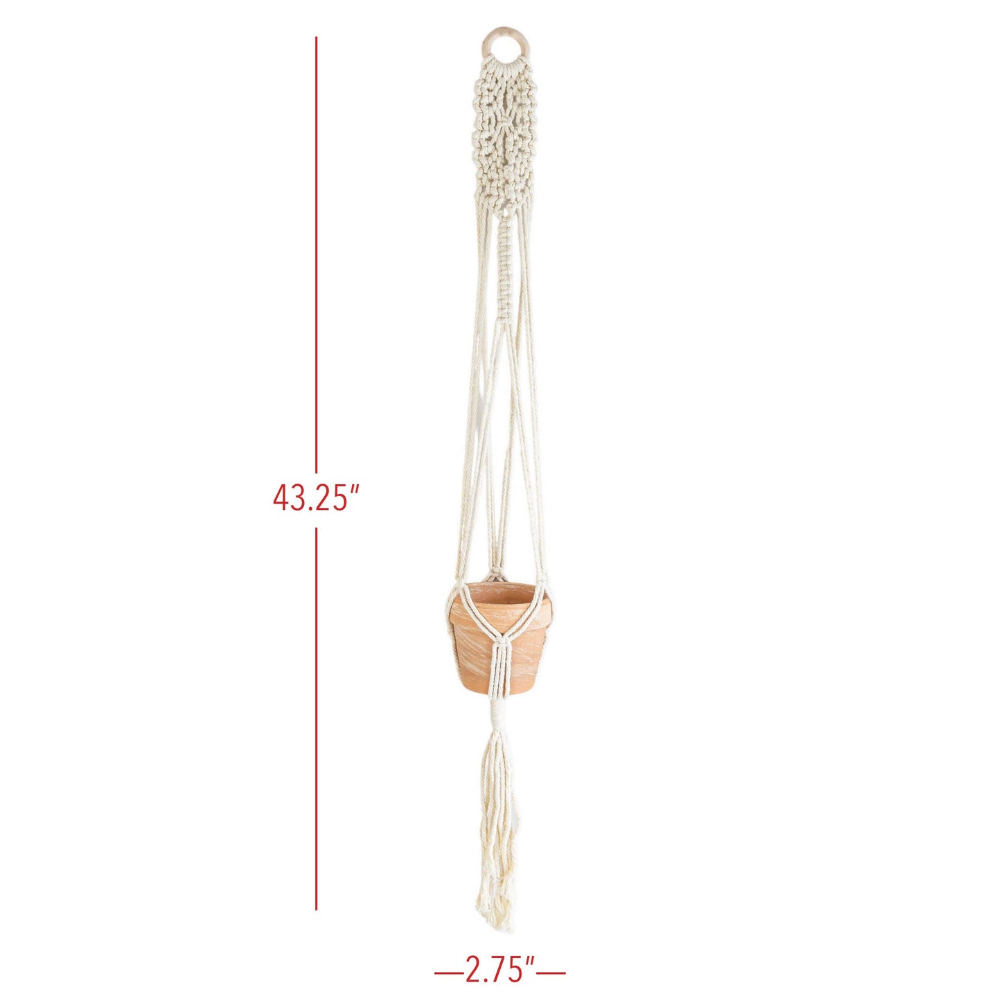 landon macrame plant hanger white cotton rope + bamboo