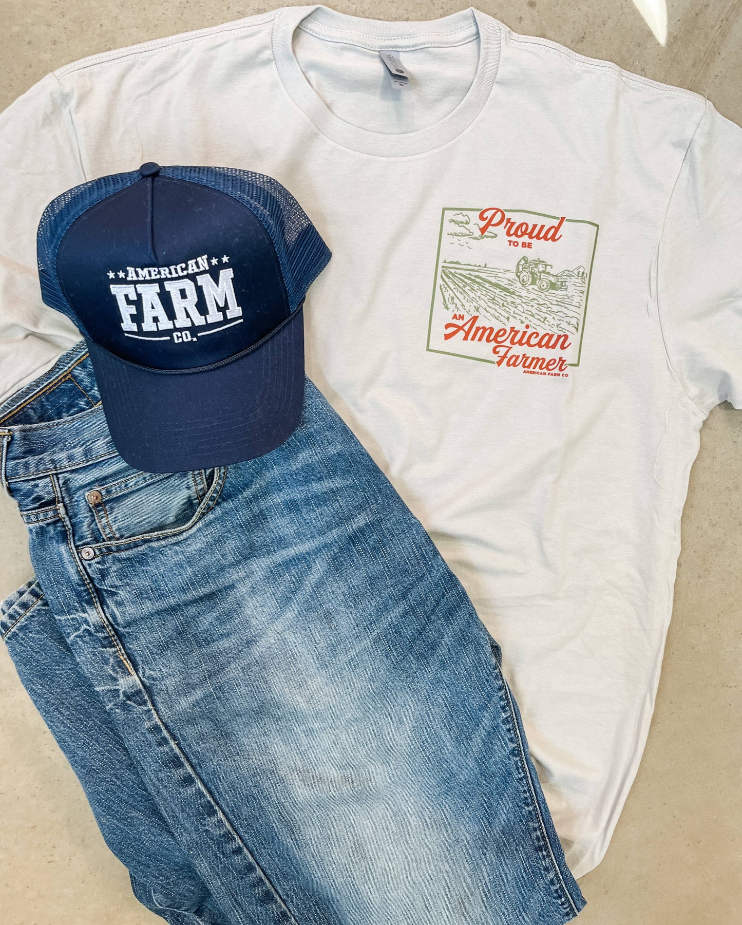 Western 'Proud American Farmer' Stone Graphic Tee - Ivory Soul