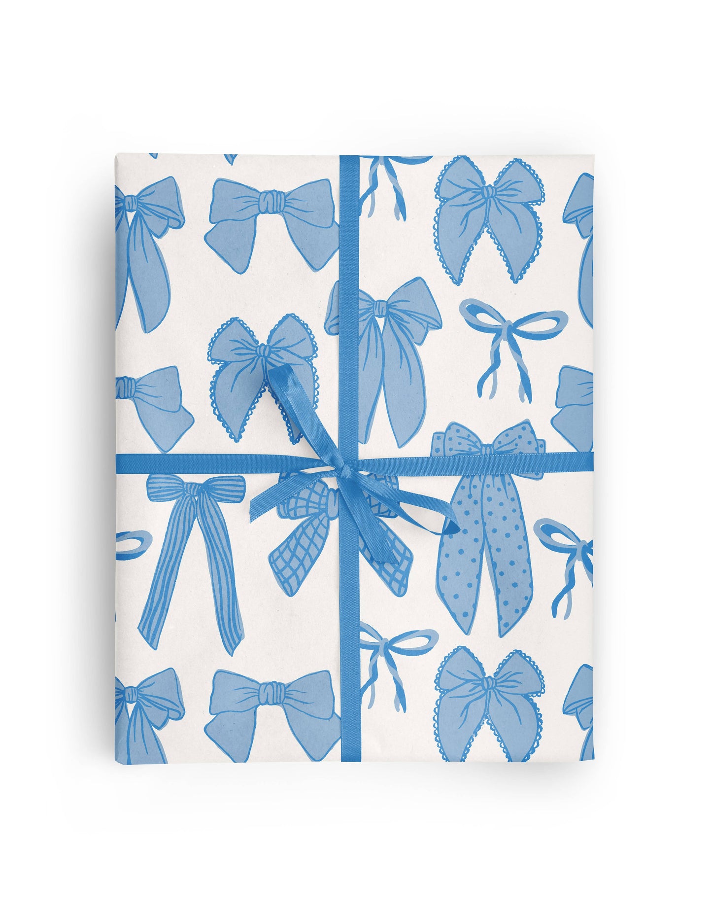 blue bows wrapping paper roll
