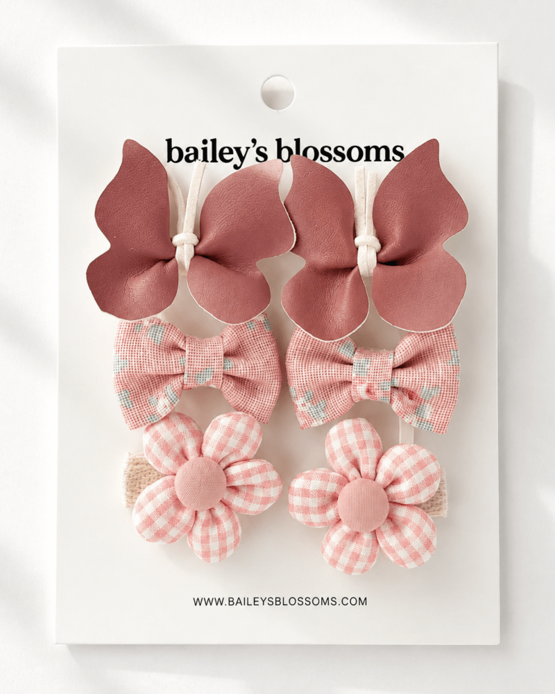 6-piece hair clip set - petal pink