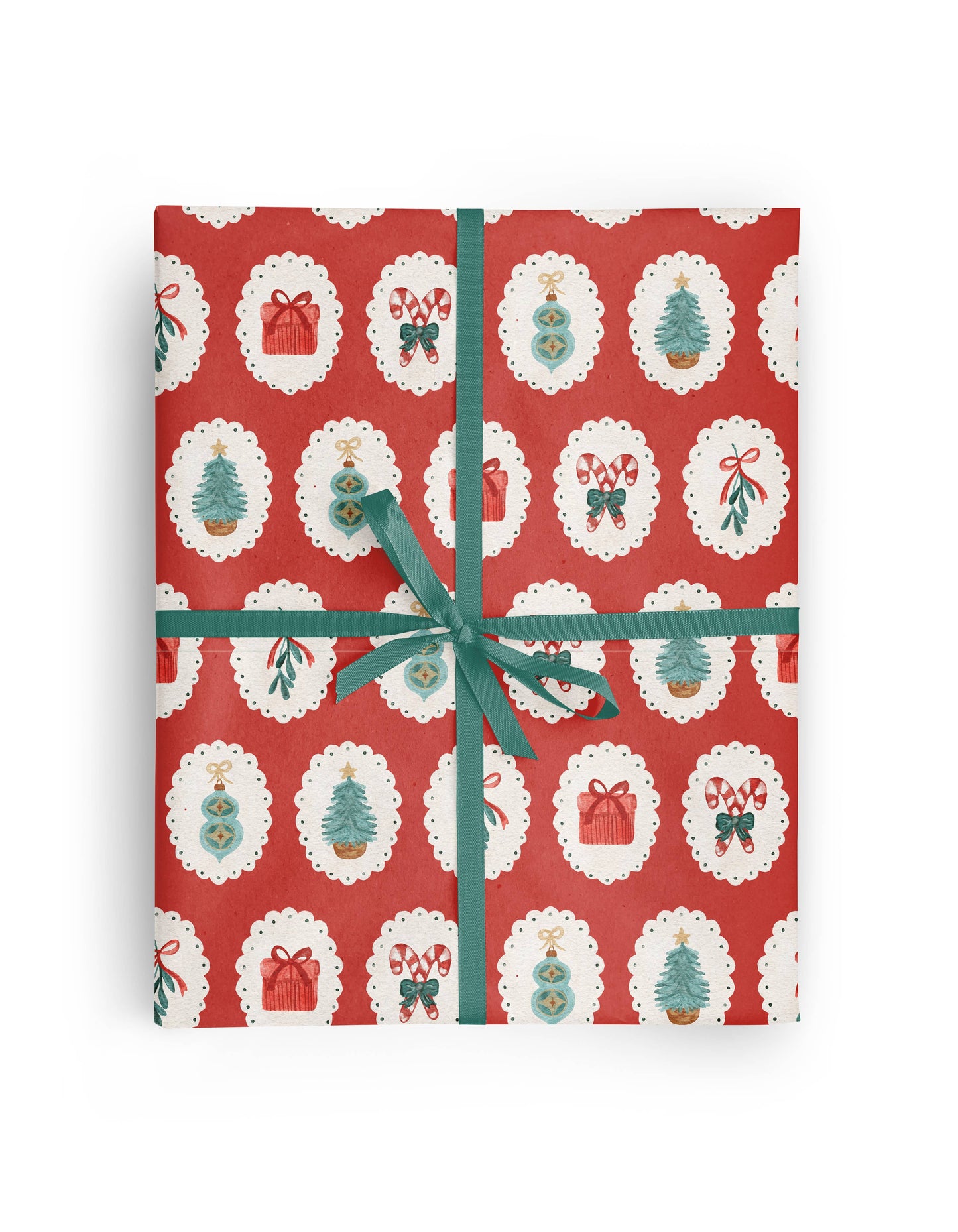 red cameo christmas wrapping paper