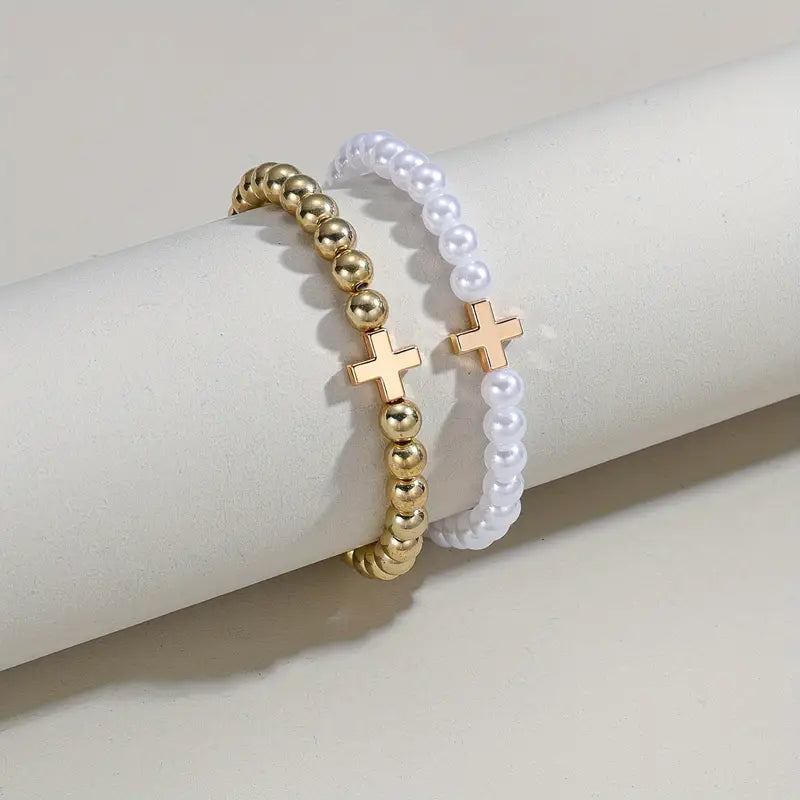 beaded cross stretch bracelet - Ivory Soul