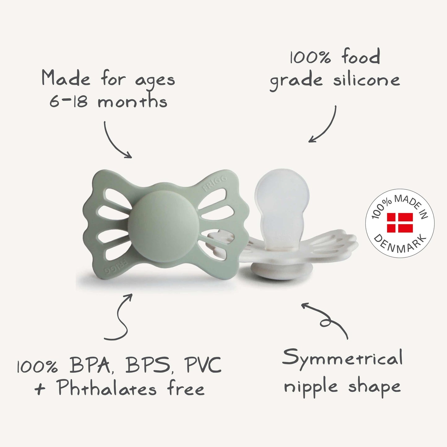 FRIGG Lucky Symmetrical Silicone Pacifier 2-Pack (6-18 Months) - Ivory Soul