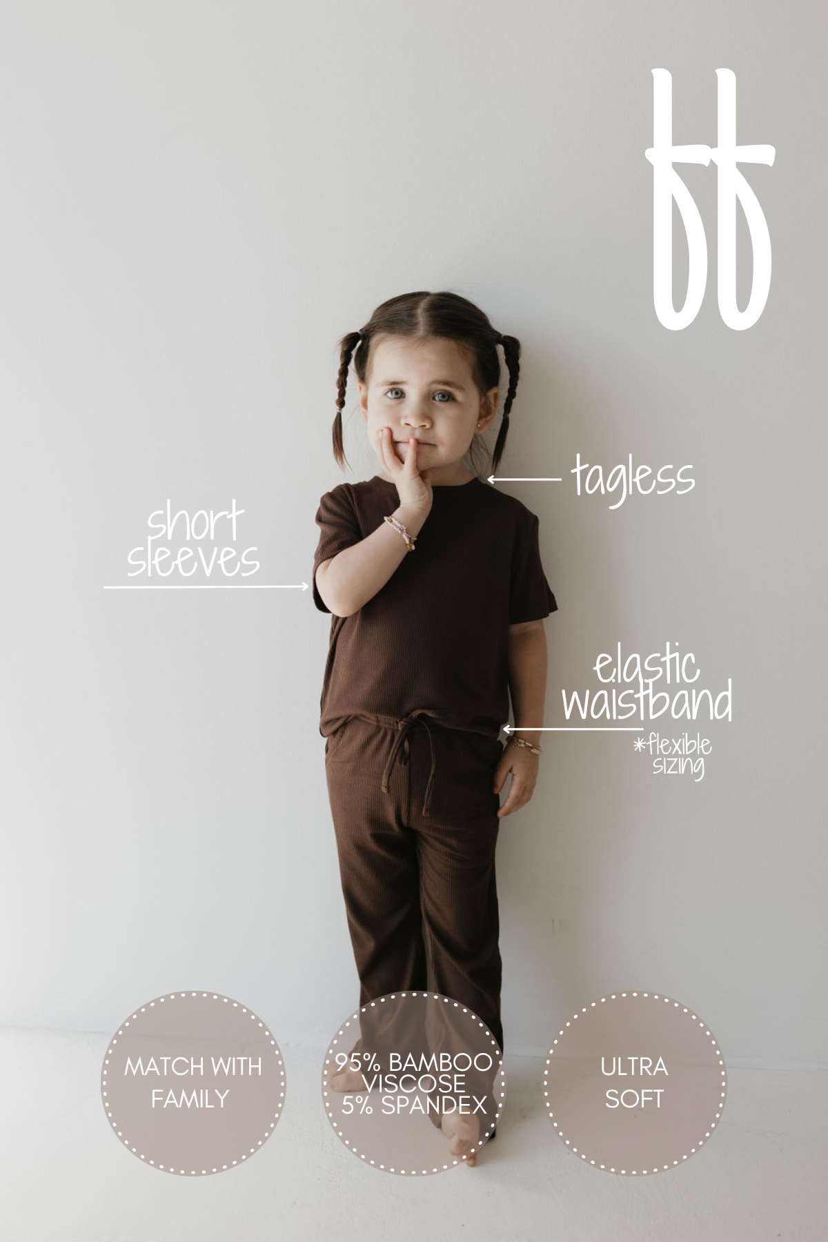 Toddler Short Sleeve Bamboo Lounge Set | Coffee Bean - Ivory Soul