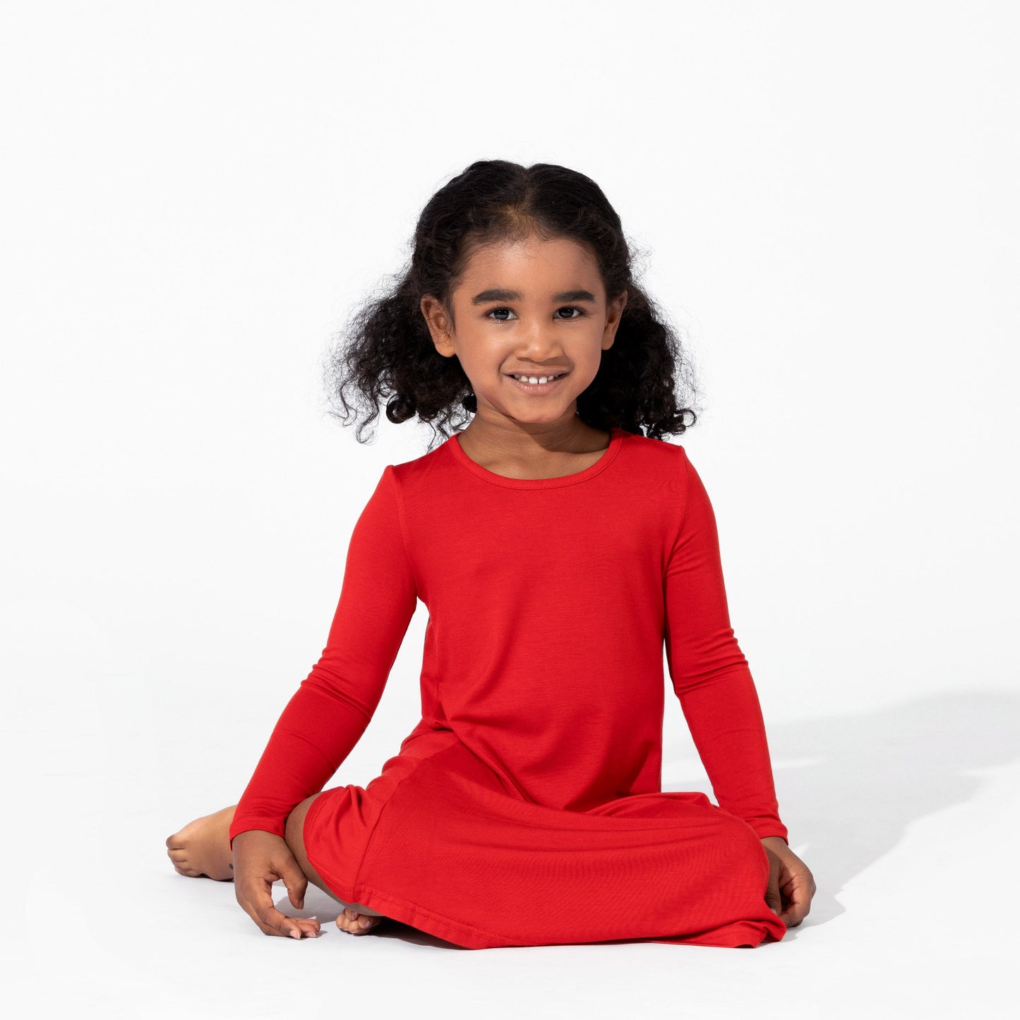 Winterberry Red Bamboo Girls' Long Sleeve Dress - Ivory Soul