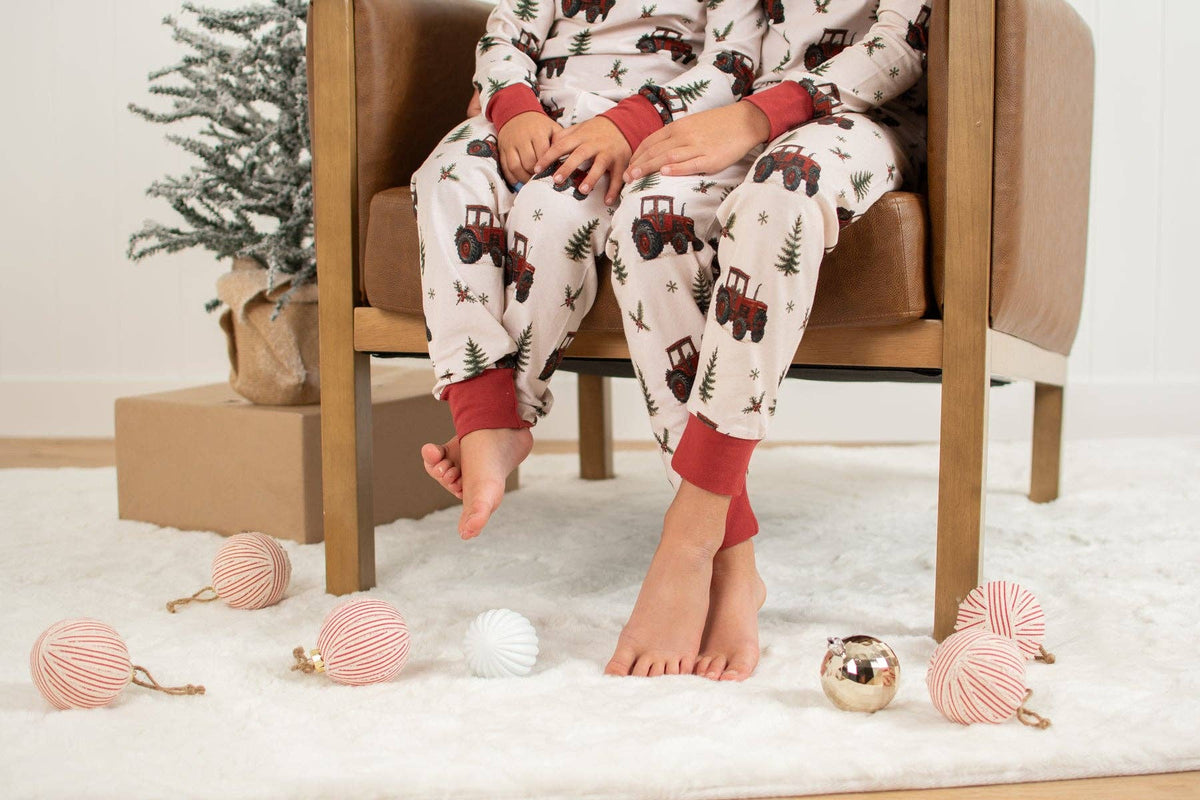 vintage red tractor christmas pajama pant set