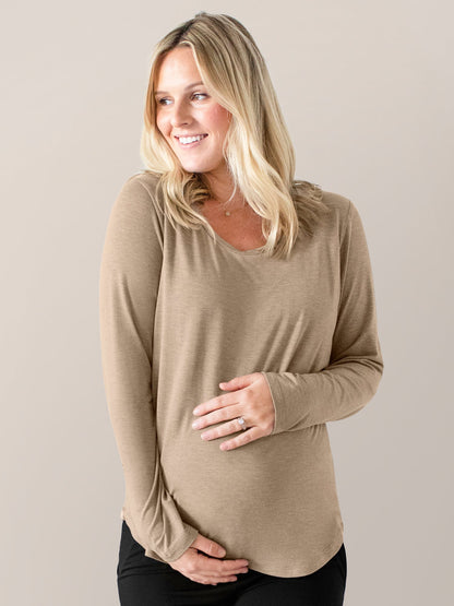 Bamboo Maternity & Nursing Long Sleeve T-shirt | Wheat