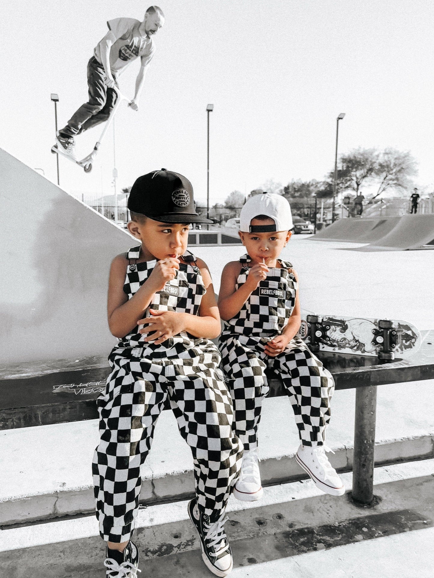 live fast checkered overalls in venice