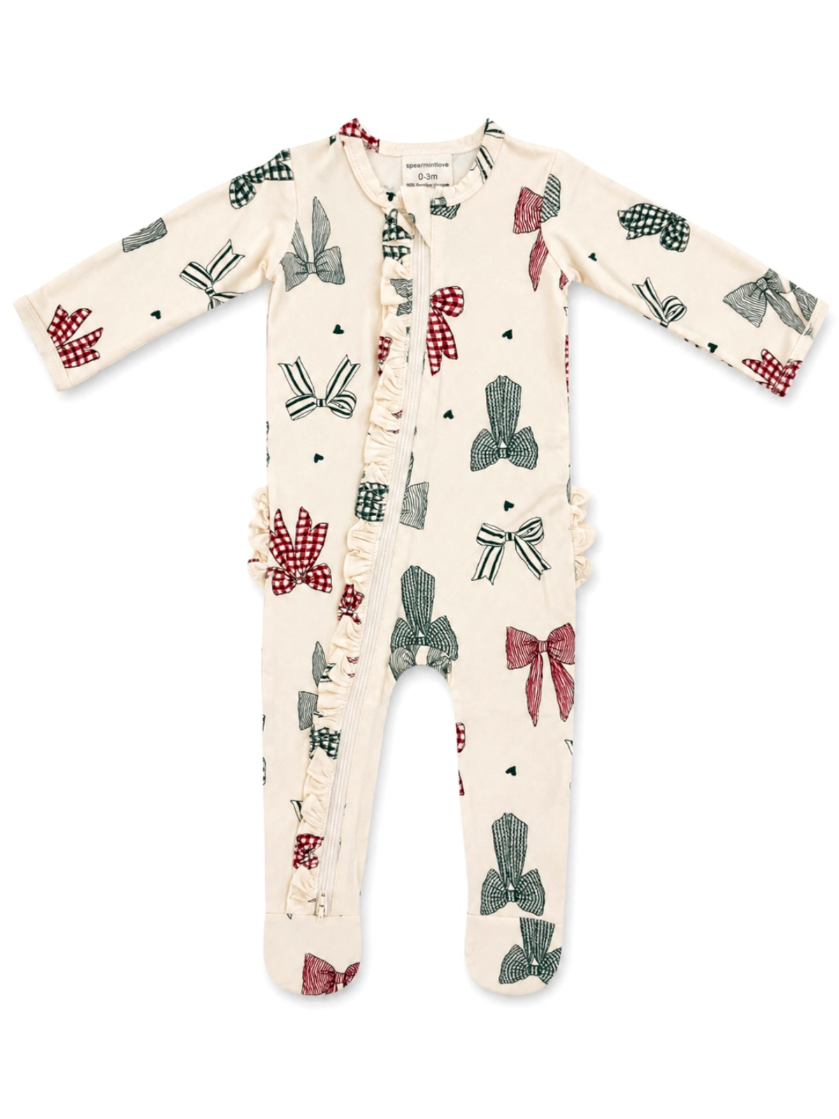 2-way zip ruffle footie, country christmas bows