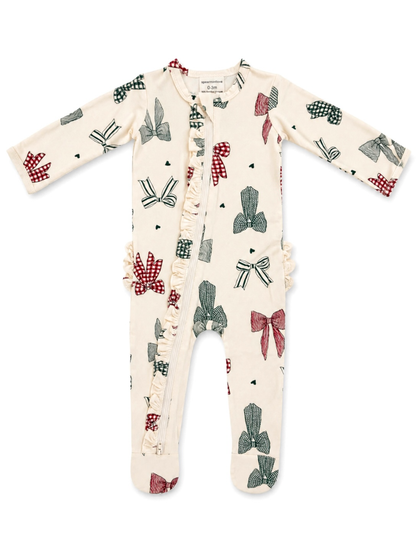 2-way zip ruffle footie, country christmas bows