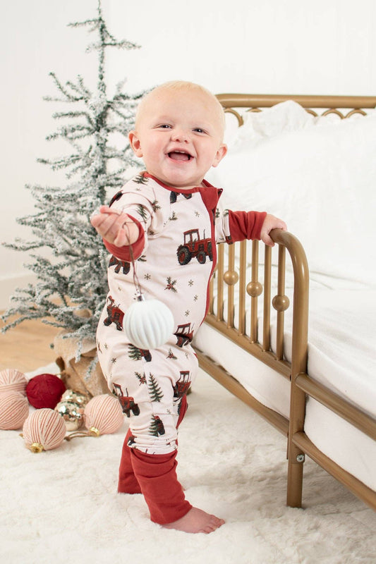 vintage red tractor christmas baby zippy