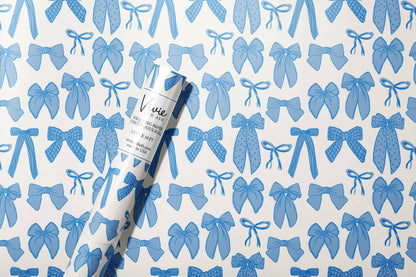 blue bows wrapping paper roll