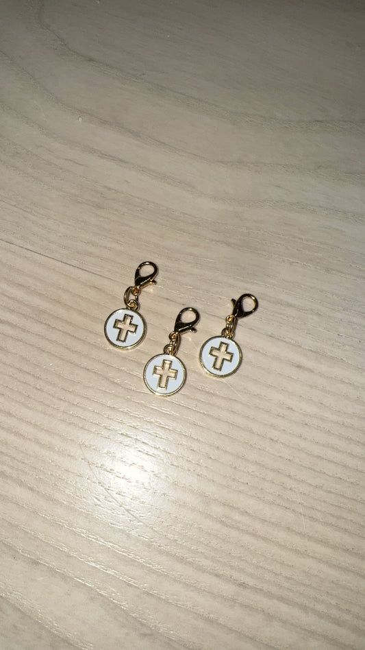 gold + white cross keychain