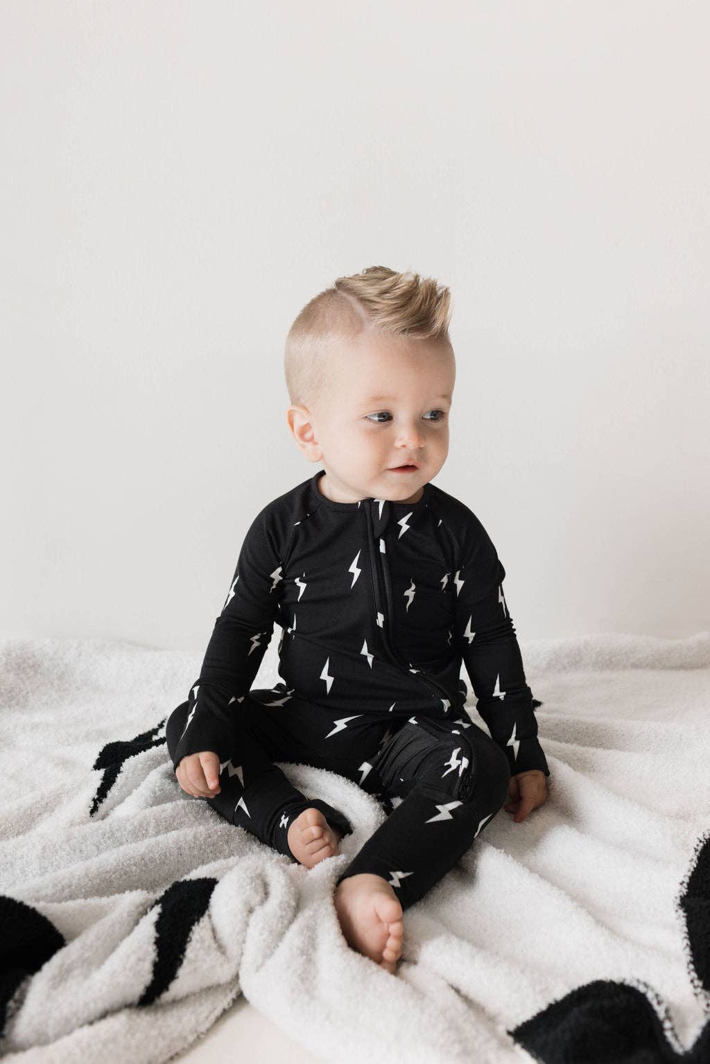 bamboo zip pajamas | midnight lightning bolt