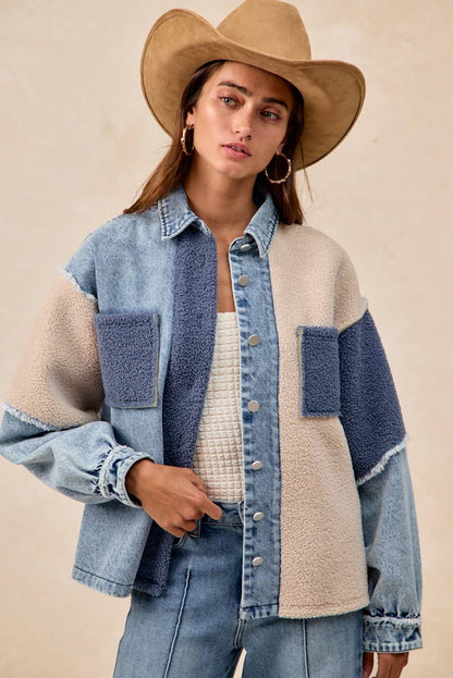 washed denim + fleece mix + matched jacket
