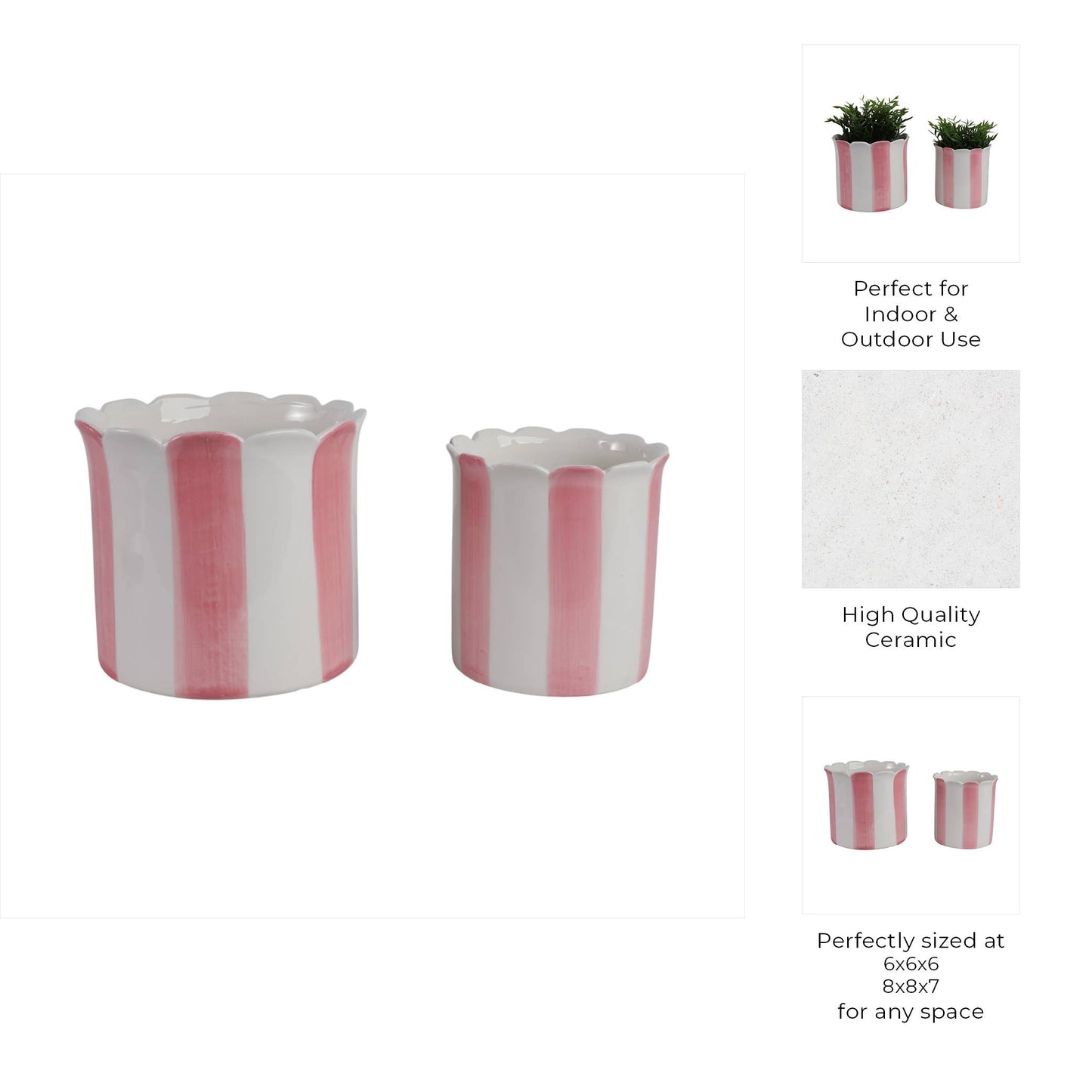 pink ceramic striped scallop planter