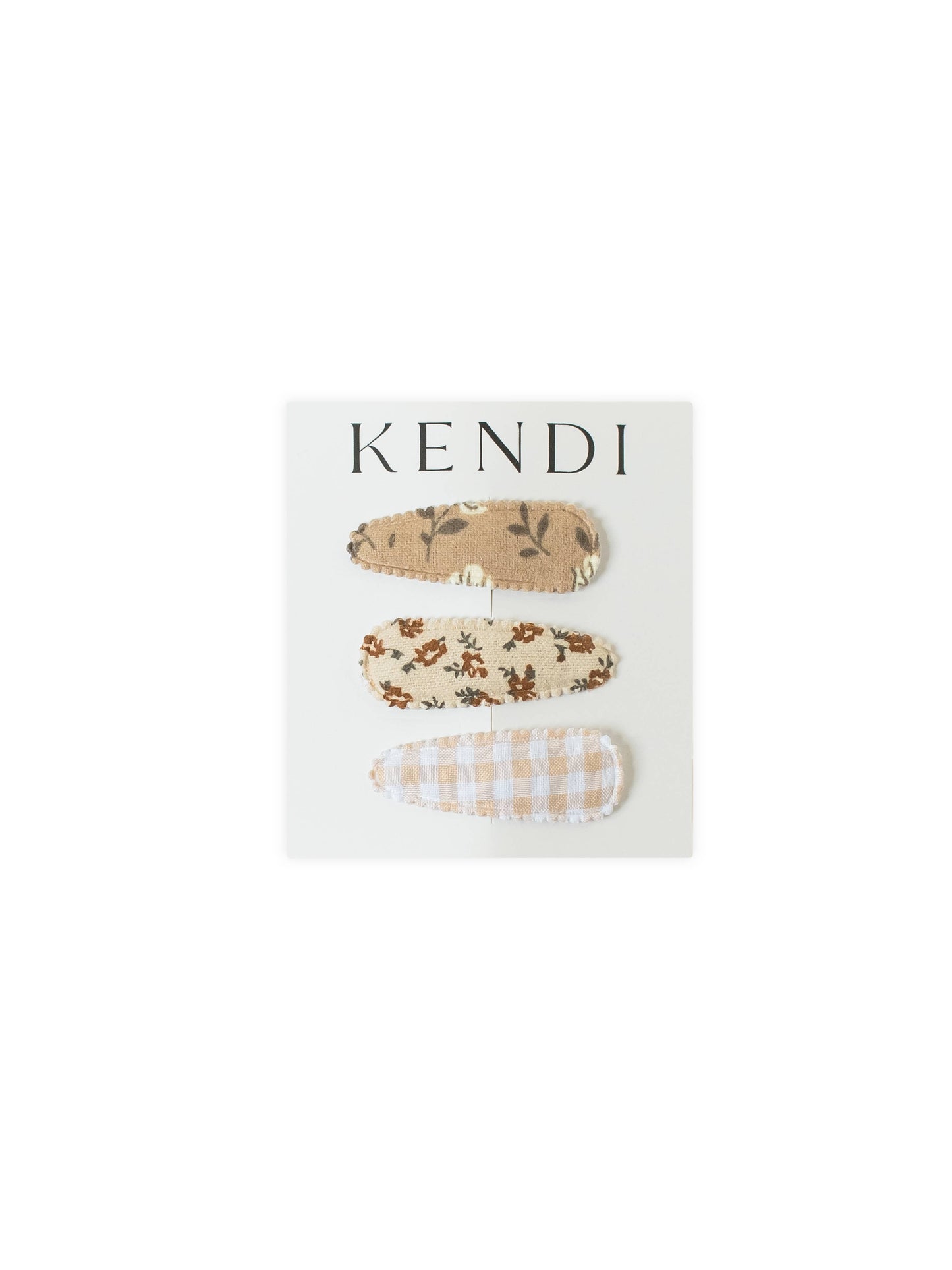 kendi baby hair clips 3 pack - tan gingham - Ivory Soul