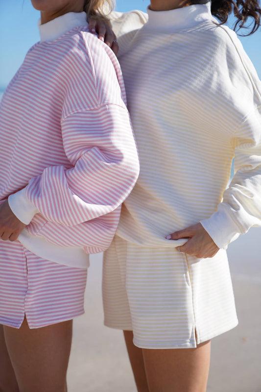 baby yellow + white big striped mockneck sweatshirt