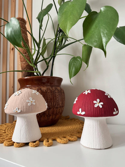 floral textured ceramic mushroom daisy decor keepsake