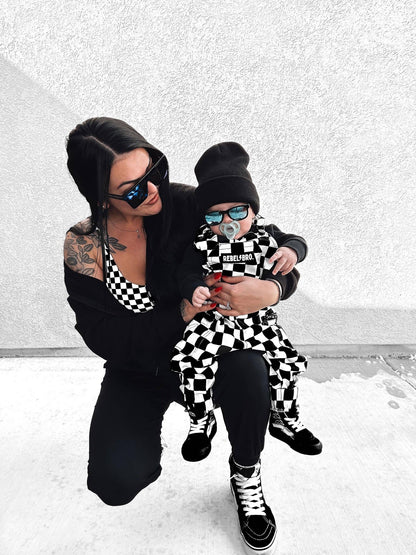 live fast checkered overalls in venice