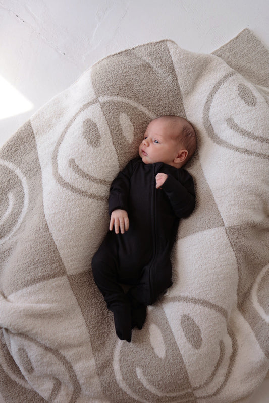 Bamboo Zip Pajamas | Black Ribbed - Ivory Soul