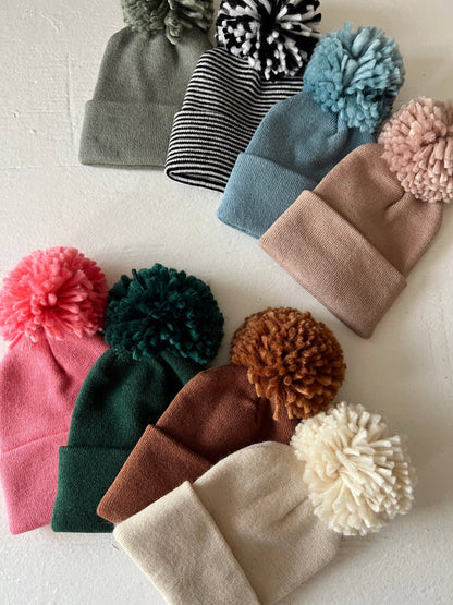baby's first hat®, black/white stripe pom