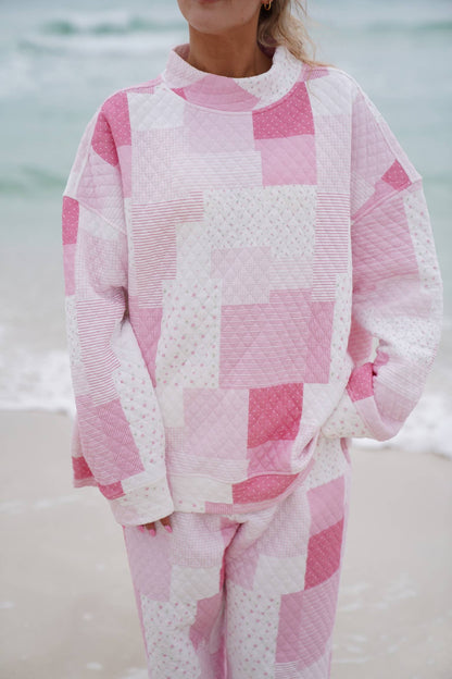 margo quilted patchwork mockneck sweatshirt