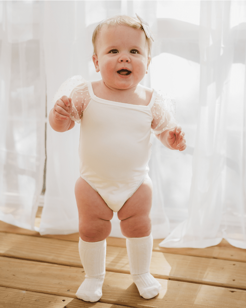 maisie puff shoulder leotard - white