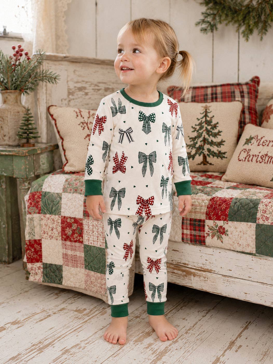 long sleeve 2-piece set, country christmas bows