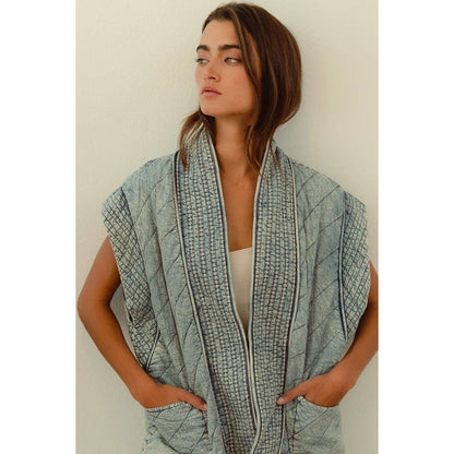 quilted washed chambray vest