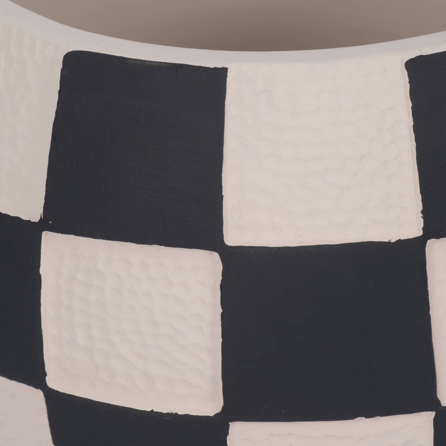 black + white pottery checkerboard rounded planter