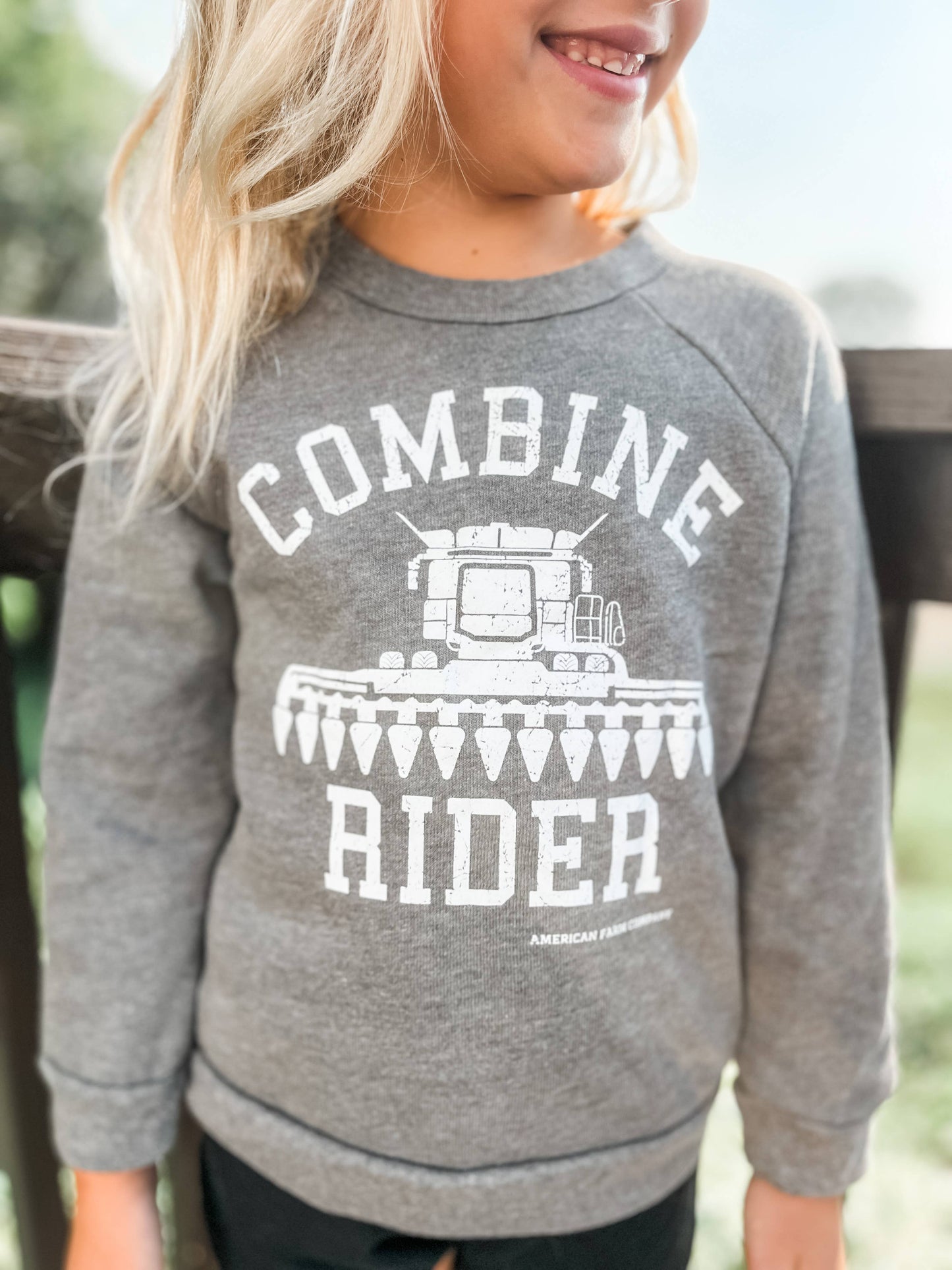 western combine rider grey toddler/youth farm crewnecks